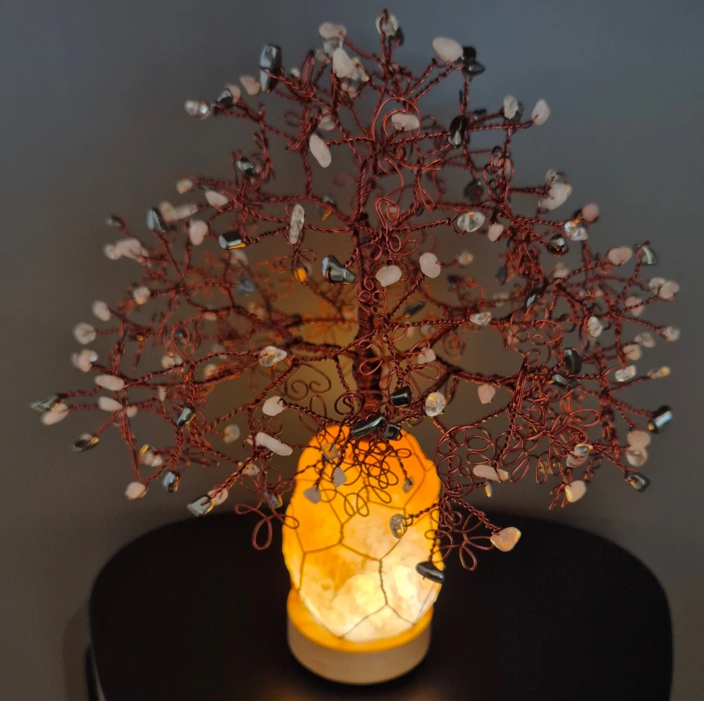 SOLNÁ Lampa LED USB nebo baterie - Strom Života a Štěstí z minerálů, polodrahokamů a drahých kamenů